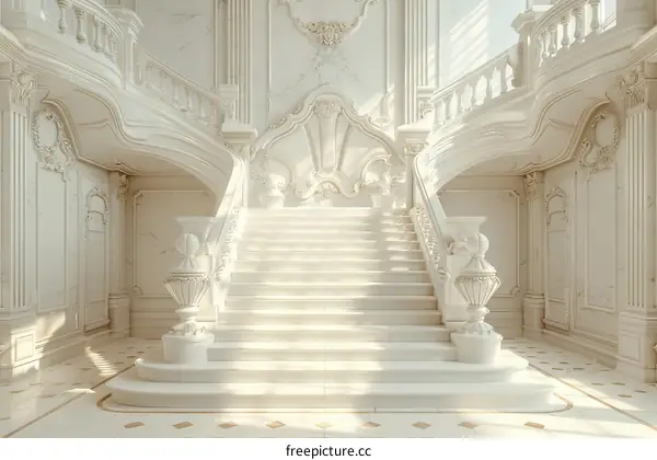 Elegant White Marble Staircase Interior Design