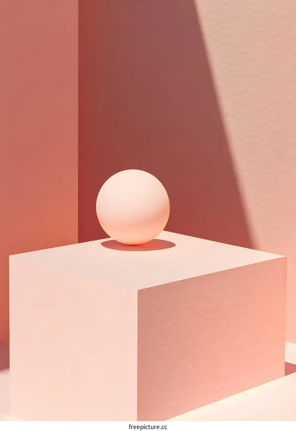 Abstract 3D Render of Sphere on Cube with Pink Background
