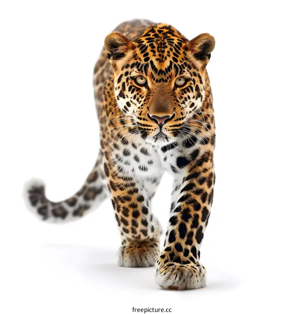 A close up of a leopard walking towards the camera