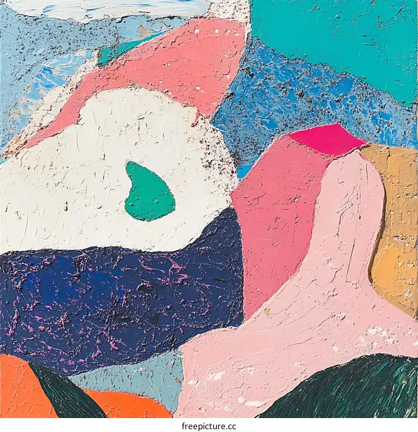 Abstract Painting with Bright Colors and Organic Shapes