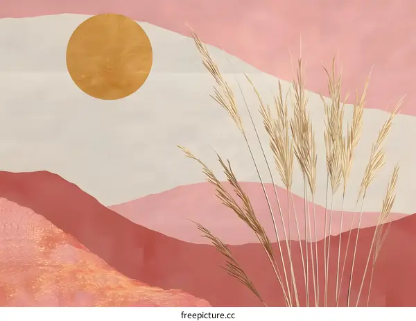 Abstract Minimalist Landscape with Grass and Golden Circle