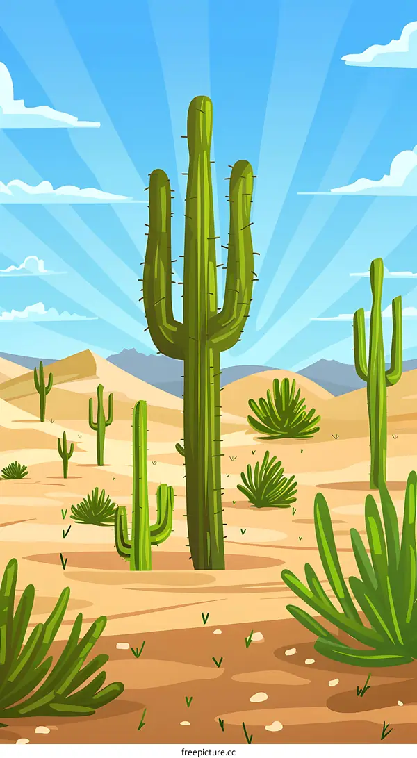 Desert Landscape with Cactus Plants