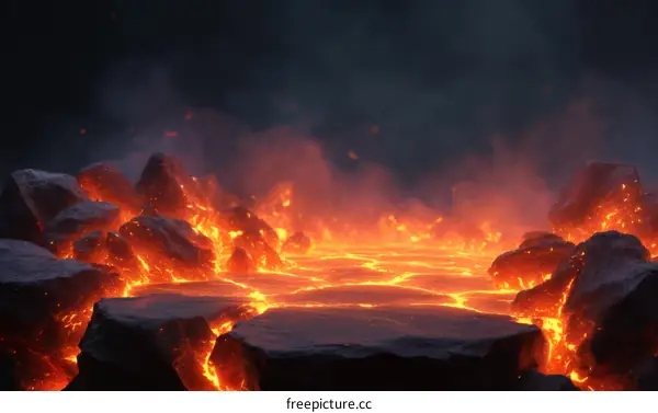 Lava Flow Through Rocky Terrain