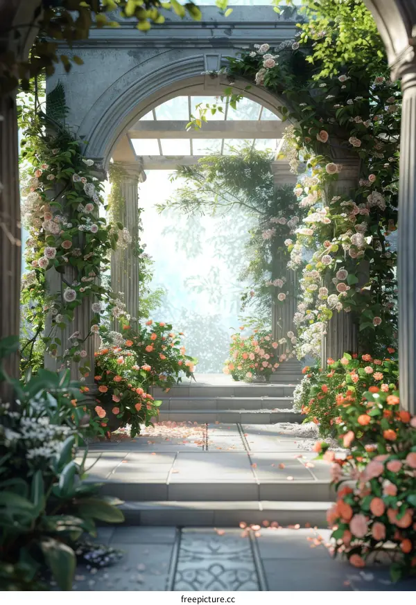Elegant Floral Archway Garden Pathway