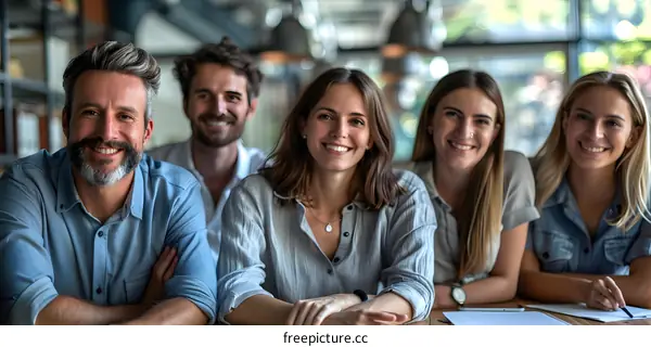 A group of smiling business professionals posing for a photo