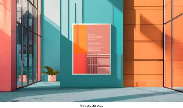 Modern Building With Colorful Walls And A Poster
