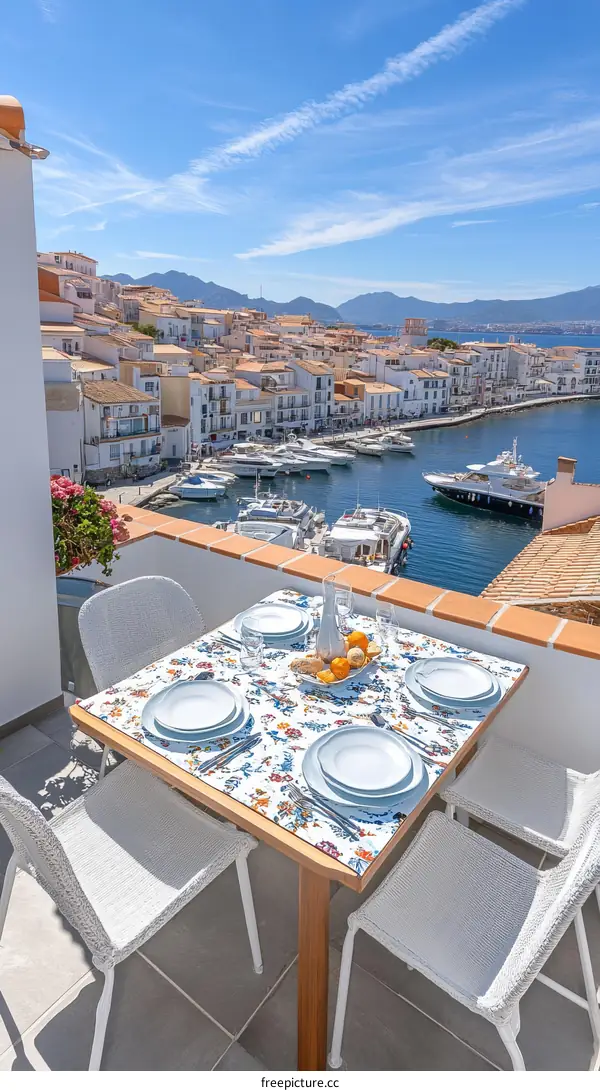 Mediterranean Balcony Dining Table with Harbor View