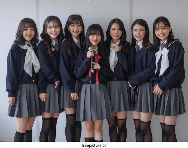 Japanese girl group in school uniform