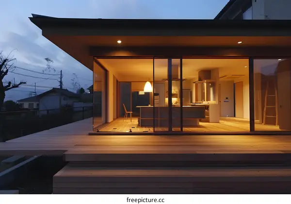 Modern Japanese Home with Wooden Deck and Large Windows