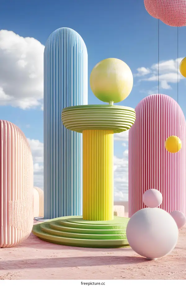 Abstract 3D Render of Pastel Colored Geometric Shapes