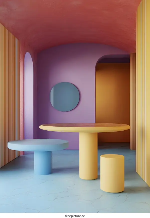 Minimalist Interior Design with Colorful Walls and Rounded Furniture