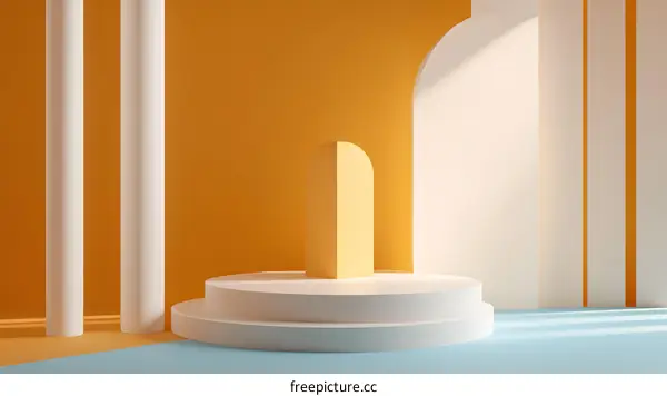 Abstract Minimalist Background with White and Yellow Cylinders and Arches