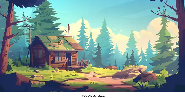 Wooden Cabin In A Forest Illustration