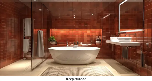 Modern Red Brick Bathroom Interior Design