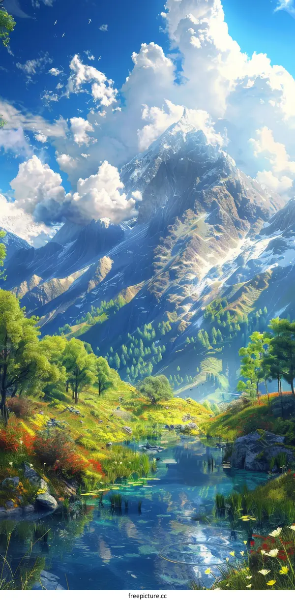 Majestic Mountain Landscape with River and Trees