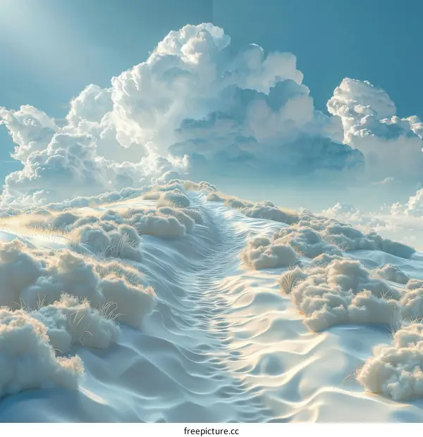 Surreal Landscape with Path Through White Clouds