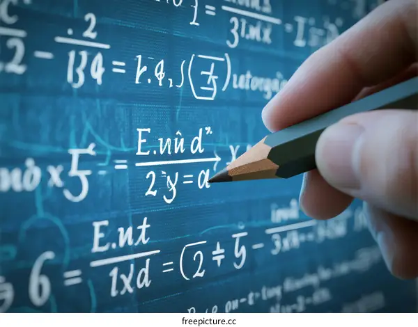 Mathematical Equations Being Written on a Blackboard by a Hand