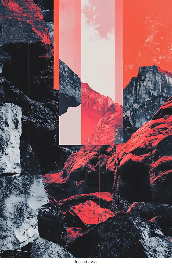 Abstract Collage Landscape with Red and Black