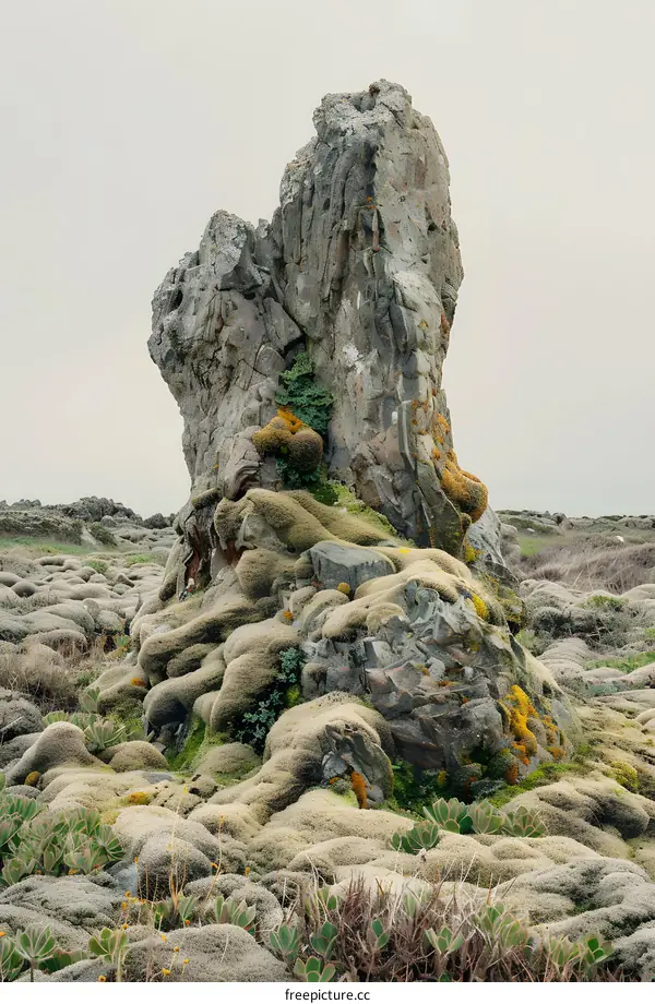 Close Up of a Large Rock Covered in Moss and Lichen