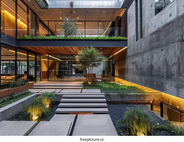 Modern House with Courtyard and Pool