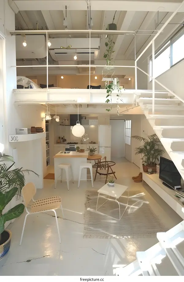 Minimalist Loft Apartment With White Walls And Wooden Floor