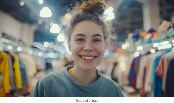 Happy Girl Smiling in a Clothing Store