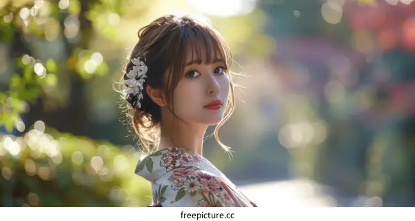Beautiful Asian Woman in Traditional Japanese Dress