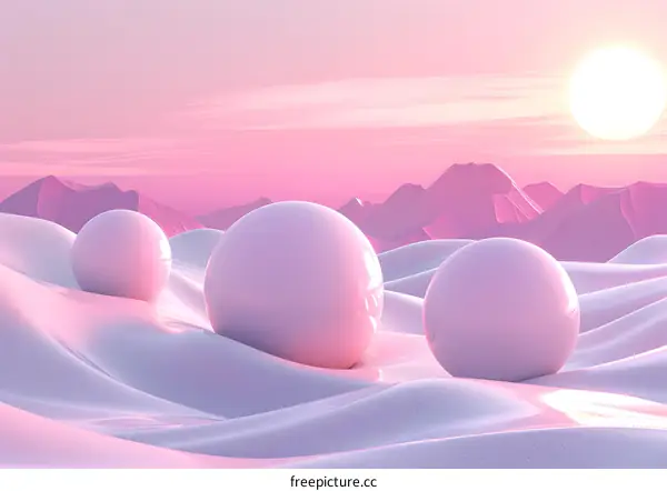 Pink alien landscape with giant pink spheres
