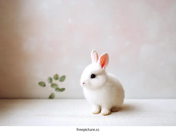 Adorable Baby White Rabbit on a Light Background