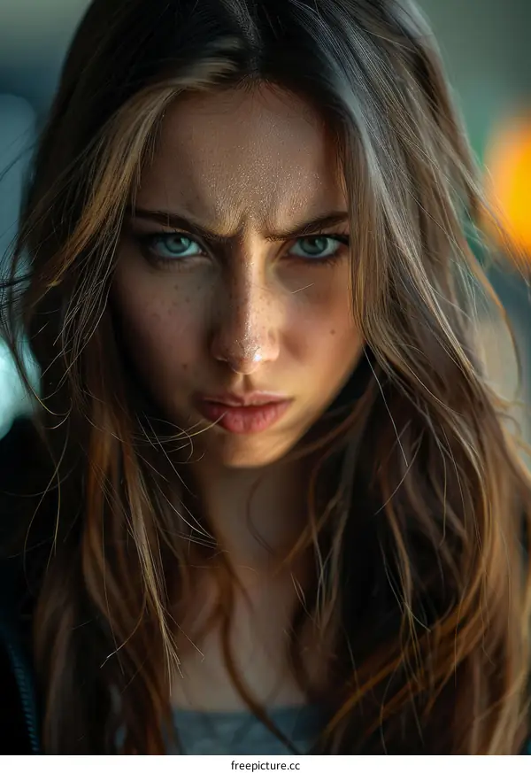 Close-up Portrait of a Woman with Intense Expression