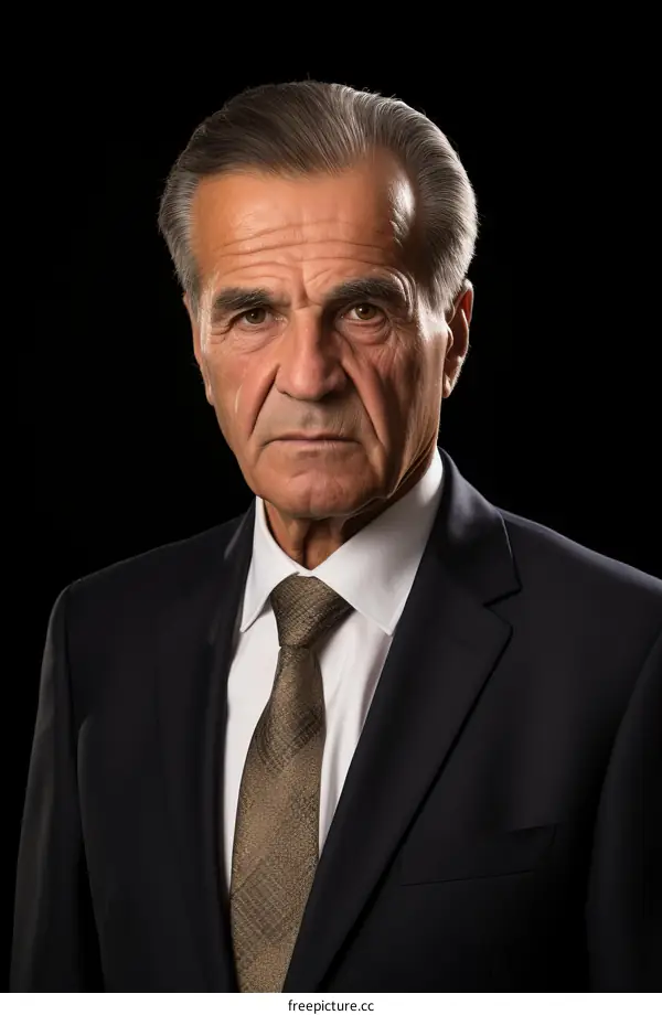 Portrait of a serious looking elderly man in a suit and tie