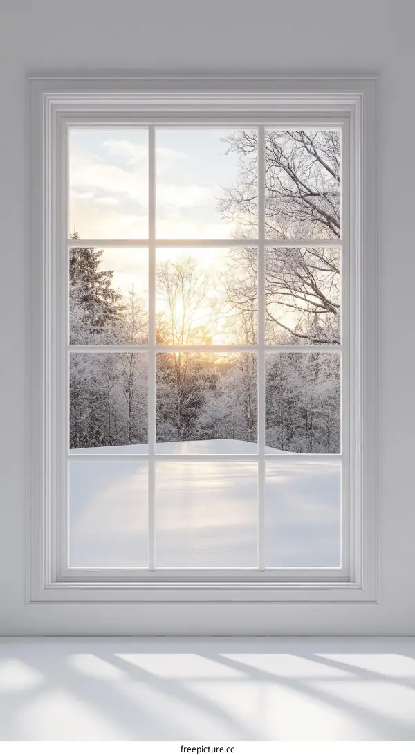 Winter Sunrise Through a White Window