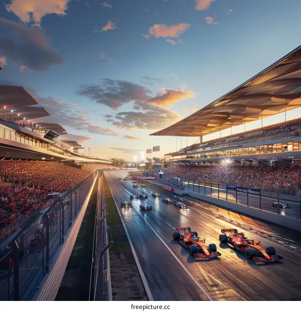 Formula One Race Cars Speeding on the Track
