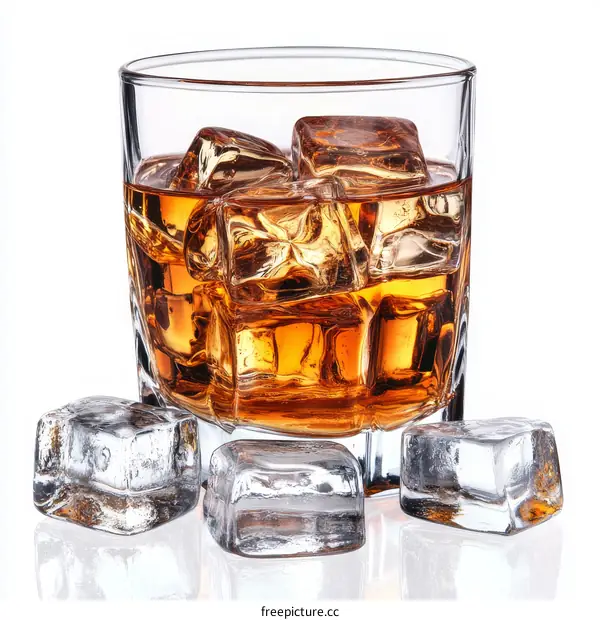 Glass of Whisky with Ice Cubes