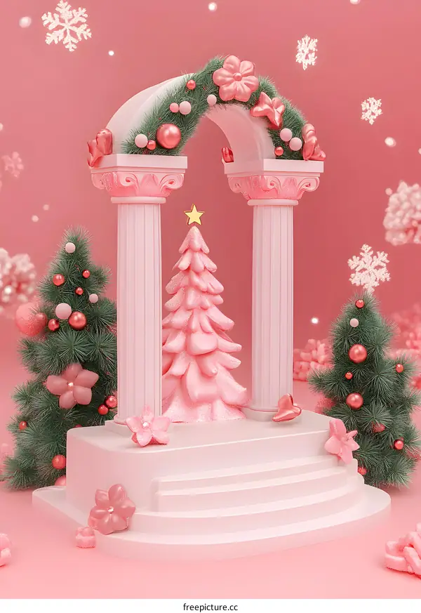 Pink Christmas Tree Under Archway