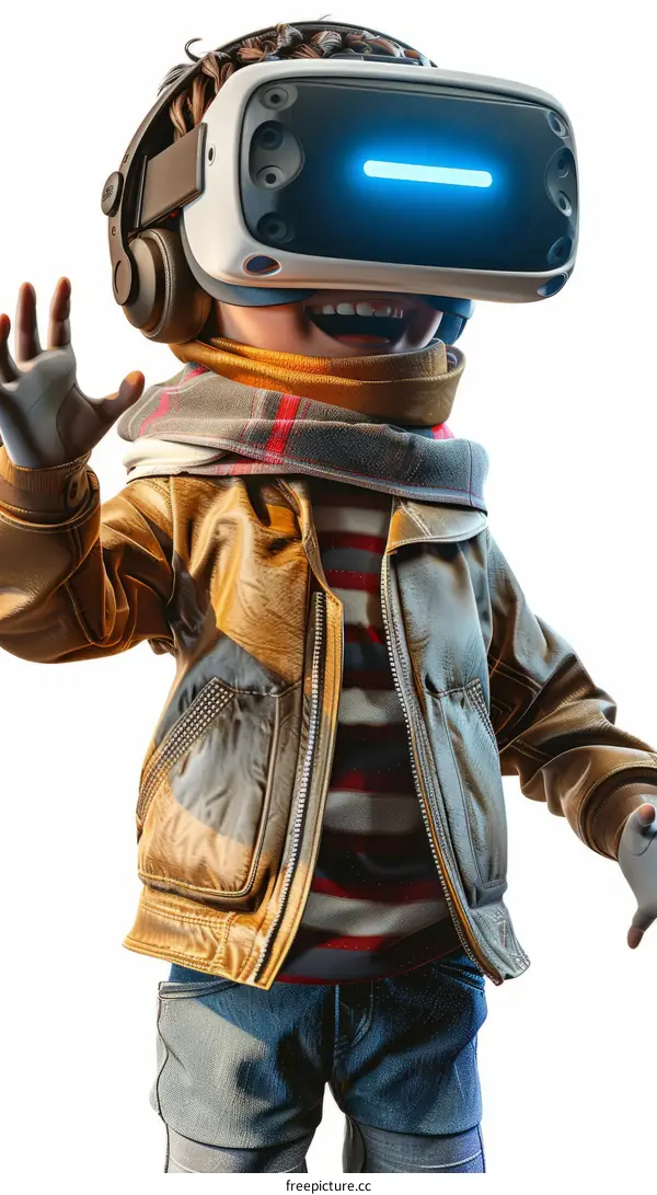 Illustration of a young boy wearing a virtual reality headset