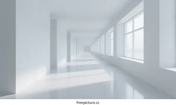 Bright and Spacious White Corridor with Large Windows