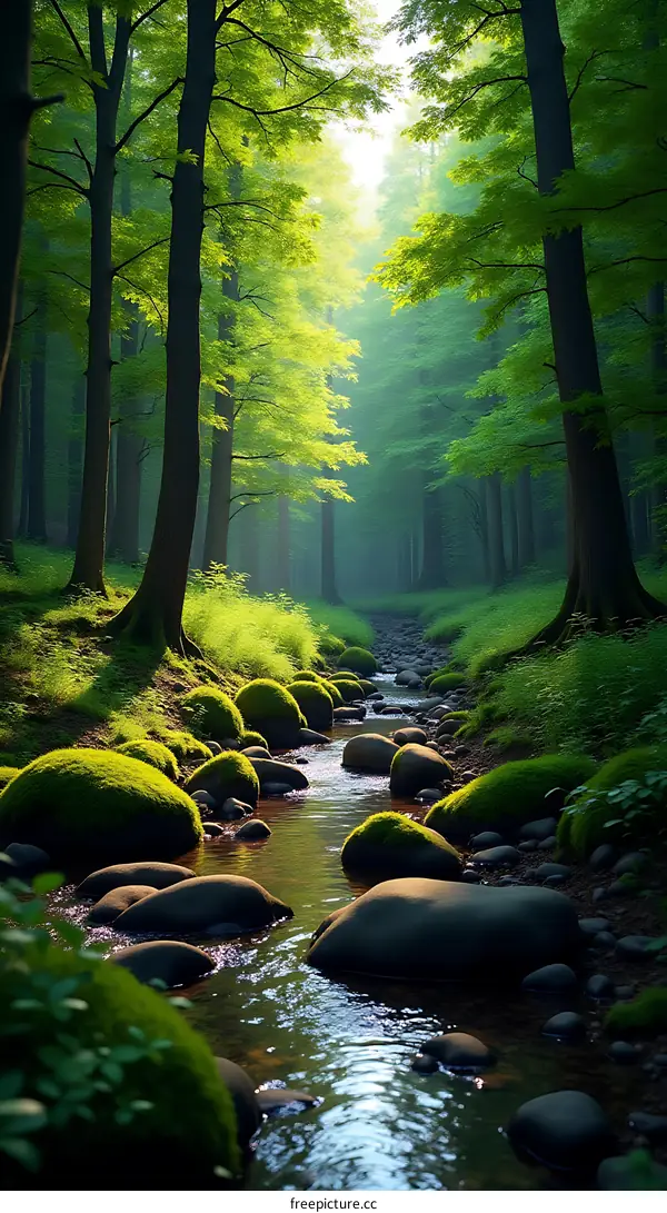 Sunlight Through the Trees in a Lush Forest