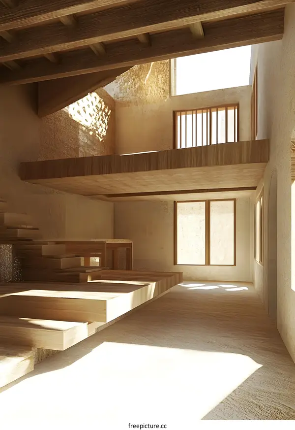 Modern Minimalist Wooden Staircase In A  Home Interior Design