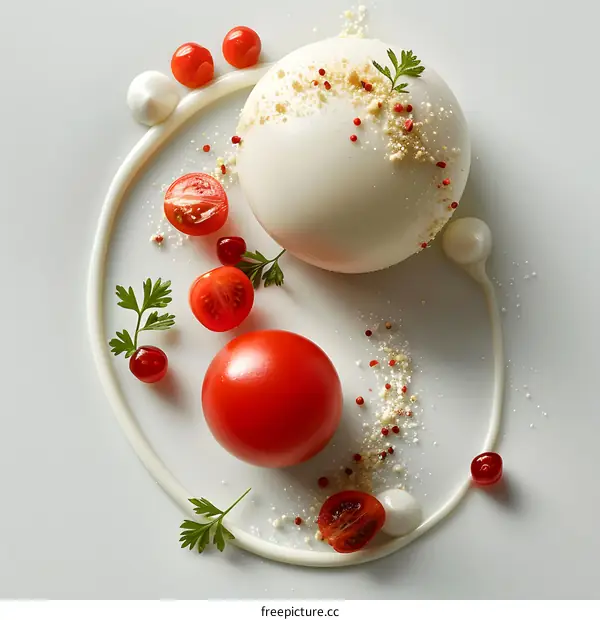 White Chocolate Dome and Tomato on White Plate