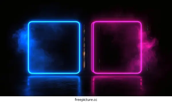 Neon Square Frames with Smoky Background