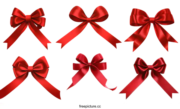 [Transparent Background PNG]Red Satin Ribbon Bows Collection