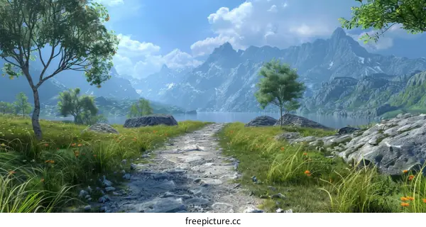 Rocky Mountain Landscape with Azure Lake