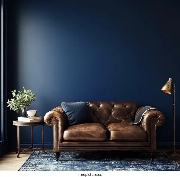 Vintage Living Room with Classic Leather Sofa