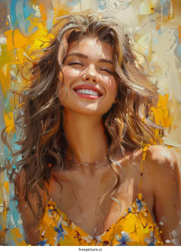 Portrait of a Smiling Woman with Long Brown Hair