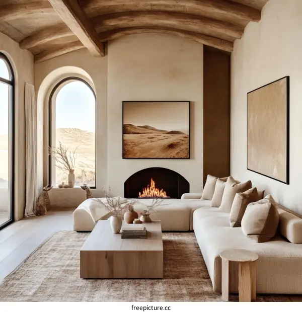 Modern Beige Living Room with a View