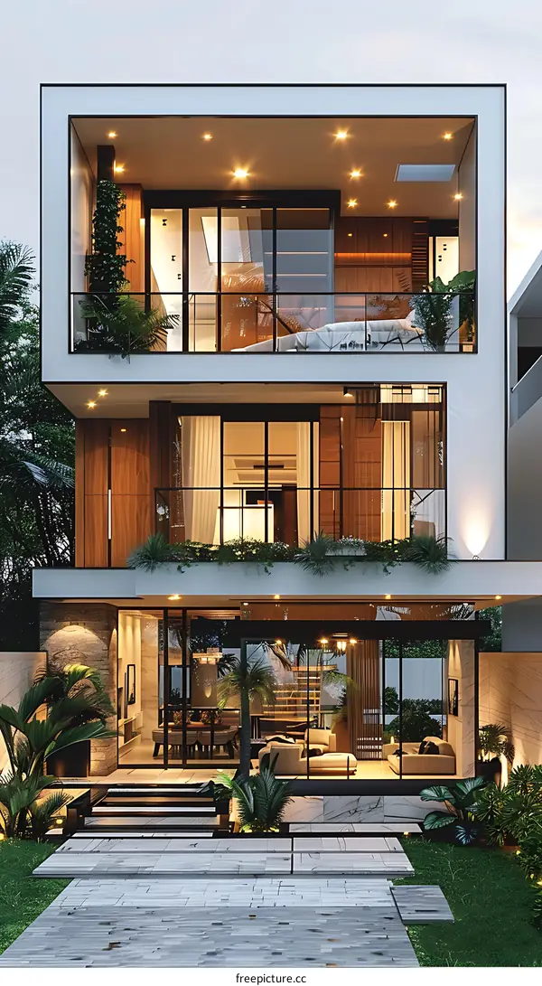 A three-story modern minimalist villa