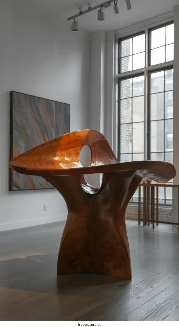 A wooden sculpture with a hole in the middle