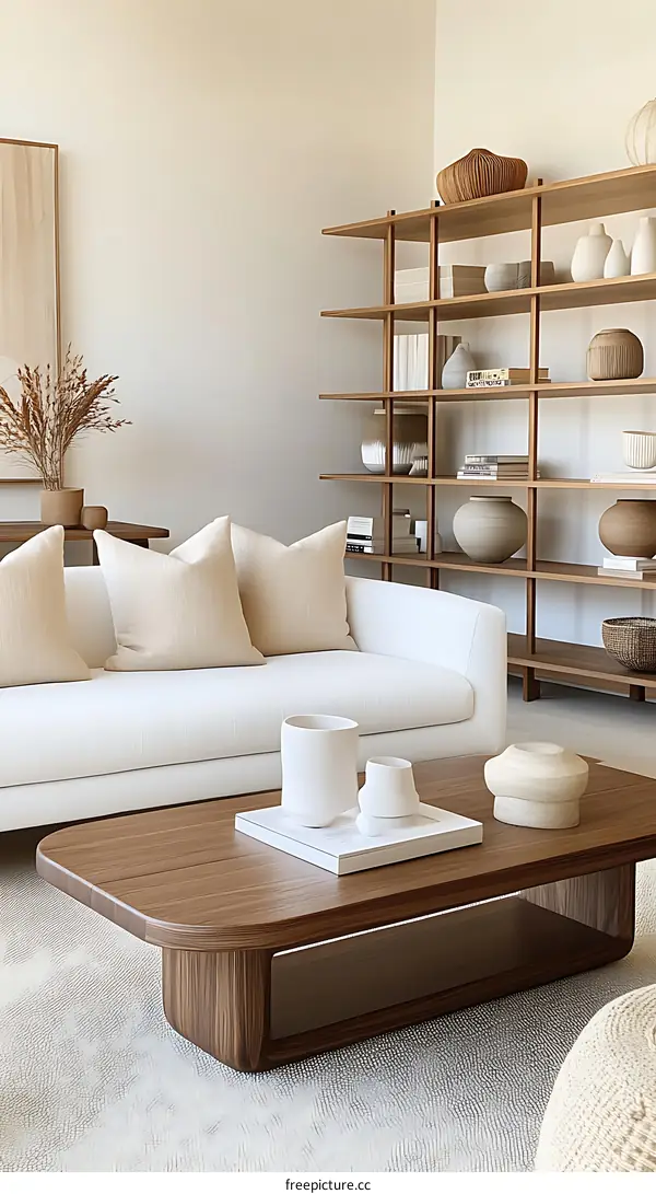 Modern Minimalist Living Room with Wooden Furniture