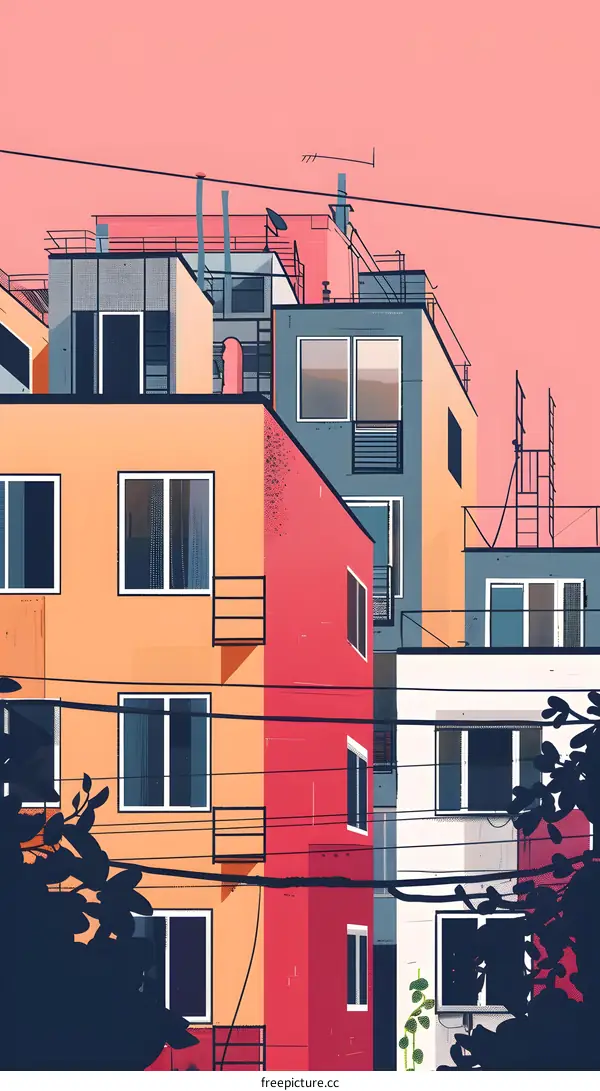 Colorful Cityscape Illustration with Abstract Buildings